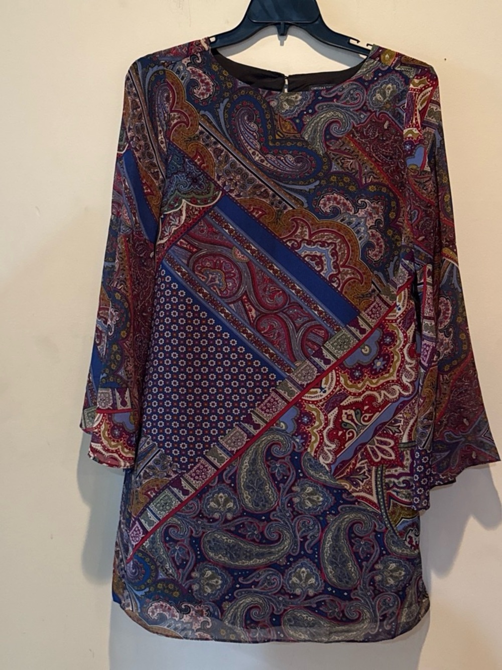 Chelsea & Theodore Paisley Patchwork Tunic Top - Blue & Burgundy